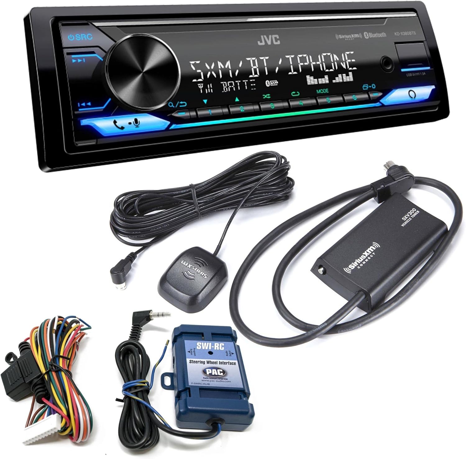 JVC KD-X380BTS Digital Media Receiver Featuring Bluetooth/USB/SiriusXM/Amazon Alexa/13-Band EQ/Variable-Color Illumination with SWI-RC Steering Wheel Control Interface and SXV300v1 Satellite Radio