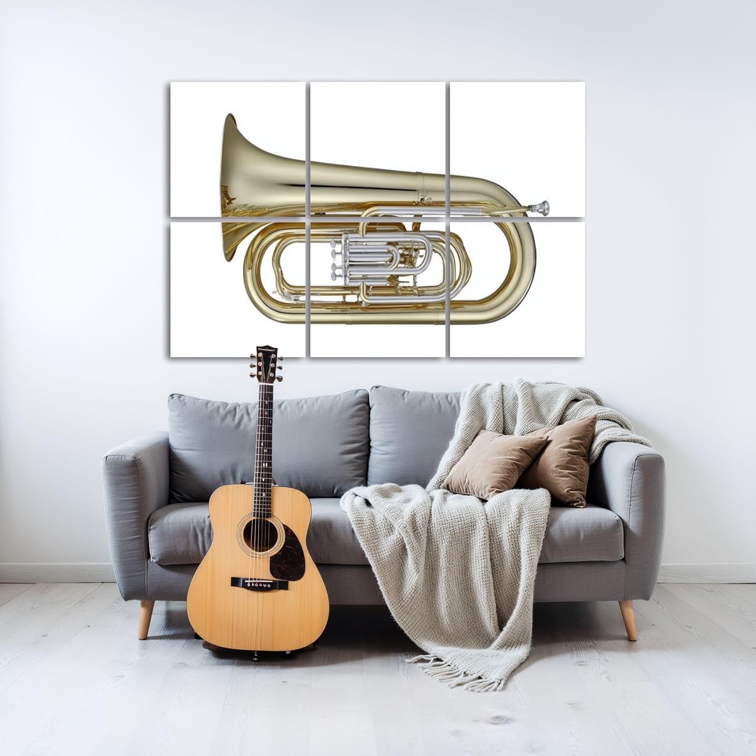 6 Panels Art Acoustic Panels Golden Euphonium Euphoniums Brass Music Instrument White Soundproof Wall Panels Padding Decorative Sound Absorbing Panels 72