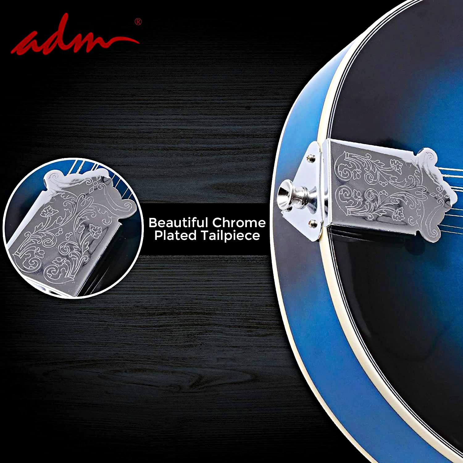 ADM Acoustic Mandolin Instrument Kit Music A Style for Kids Students Adults Wood Mandolins Beginner Set With Bag, Tuner, Pick-up, Strap, Strings, Picks and Hanger, Blue