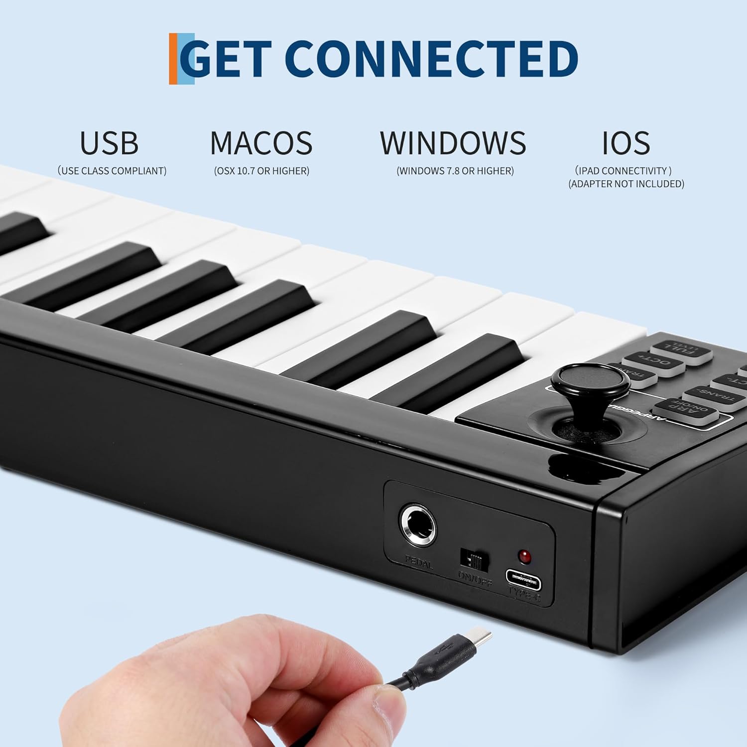 49-Key MIDI Keyboard Controller — Compact USB/DAW Integrated Keyboard with 8 Drum Pads, 8 Knobs & OLED Display. Ideal for Music Production.