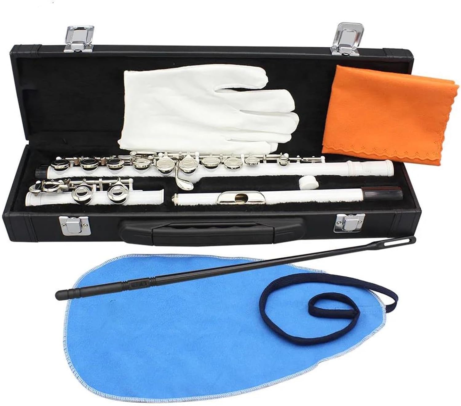 16 Hole C Key Flute Instrument White Professional Flute With Box Stick Gloves Woodwind Instruments Parts