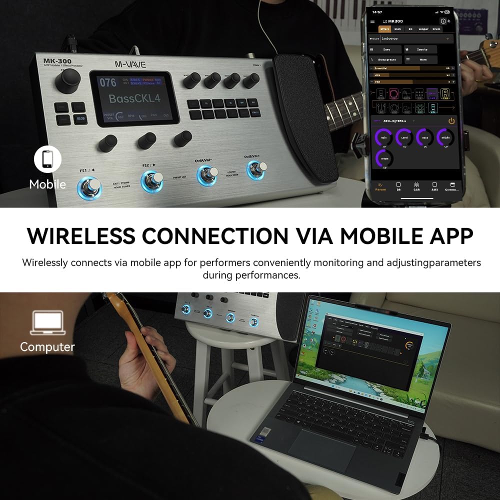 MK-300 Guitar Multi-Effects Processor Pedal with 320+ Effects,160 Presets,Looper, Expression Pedal, Drum Machine,MIDI Port, IR Loader,Neural Network Modeling，Guitar/Bass