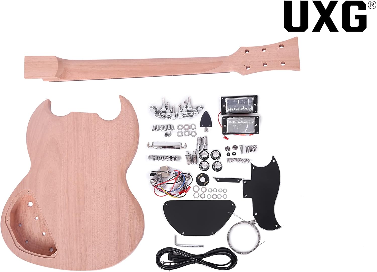SG Style DIY Electric Guitar Kits,Mahogany Body, Mahogany Neck and Rosewood Fingerboard, H-H Pickup Configuration，Natural