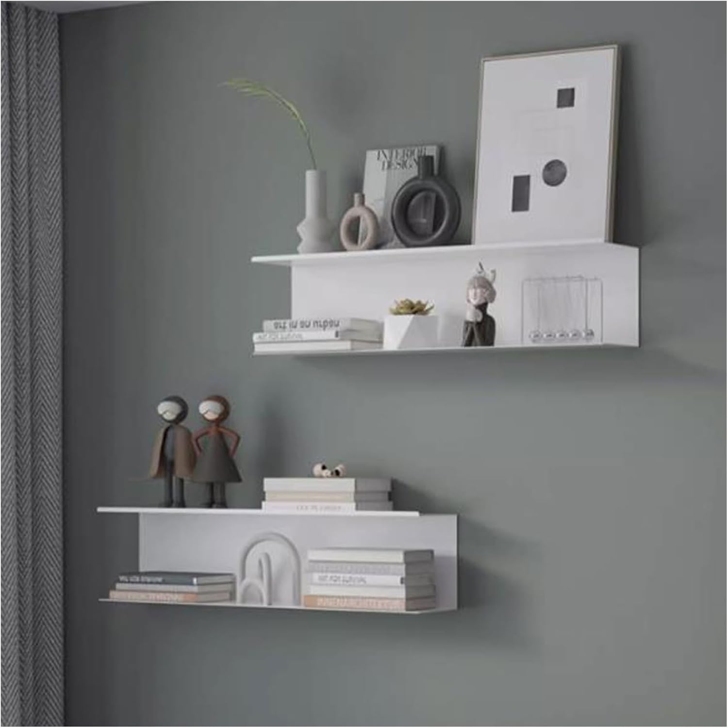 Floating Wall Shelves 2 PCS Metal Floating Wall Shelves 80cm/31.5inch, Shower Shelves Wall Mount Shelving with Screws, Book Floating Shelves for Wall Decorations Picture Frames Bathroom Kitchen Living