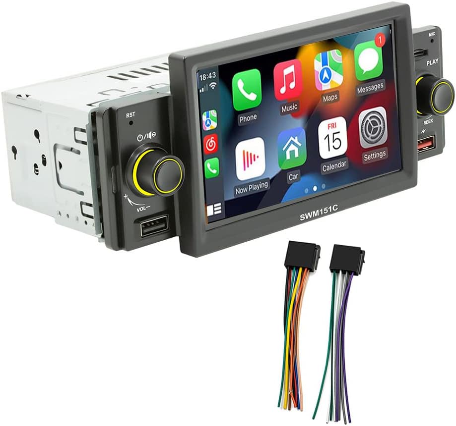 1Din Carplay Android Auto Car Radio 5-inch Touchscreen Car Stereo MirrorLink 2USB FM TF BT Colorful Backlight Car Autoaudio