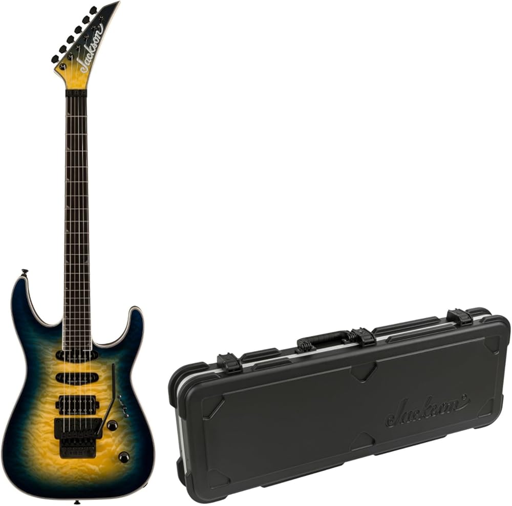 Jackson Pro Plus Soloist SLA3Q Electric Guitar - Right-Handed 6 Strings (Amber Blue Burst), Premium Craftsmanship and Playability Bundle with Protective Hardshell Case (2 Items)