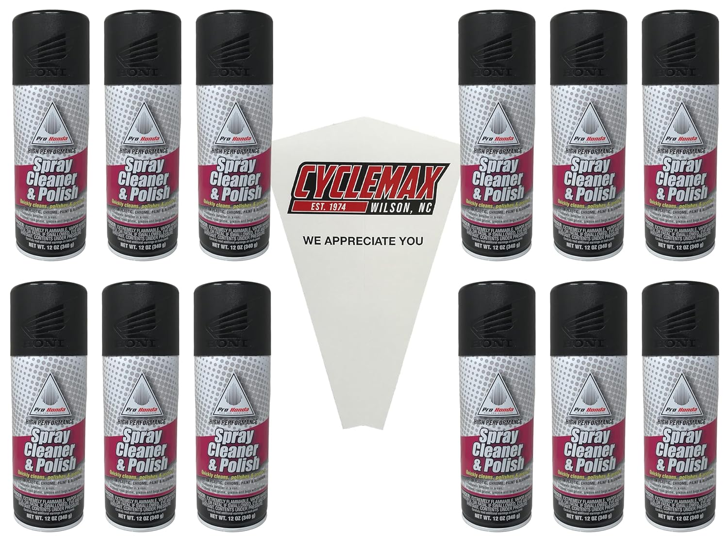 Twelve Pack Compatible with Honda Spray Cleaner & Polish 08732-SCP00 Contains Twelve 12oz Cans and a Funnel