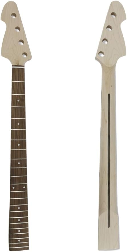 Left Hand Maple Replacement Electric Bass Guitar Neck, 4-String 22 Fret 34'' Scale Length 42mm Nut & 65mm Heel Maple Fretboard Bolt On Unfinished Bass Neck DIY Installation & Repair Part