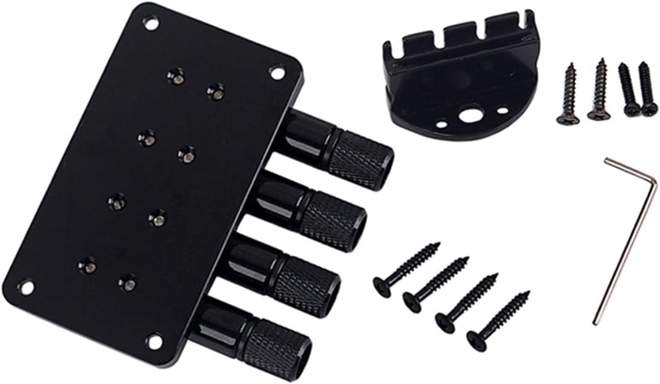 4 String Bass Guitar Bridge Headless Tailpiece with String Locks and Screws for Guitar Bass Electric Guitar Bridge