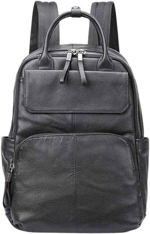 Genuine Leather Backpack Satchel for Men Black Laptop Bag Business Briefcase Handbag Book Bag School Gift Box (Black)