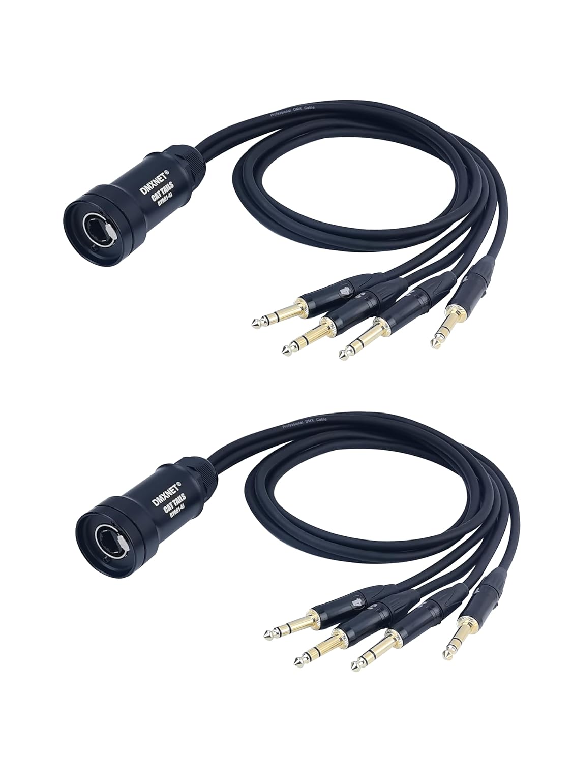 XLR Snake Cable to Ethercon Cable, 4 Channel Multi Network Snake Receiver， CAT5/CAT6 DMX512 Network Signal Extender, 6.35mm Stereo Plug, for Stage and Recording Studio, 3 Feet (2 Pieces​)