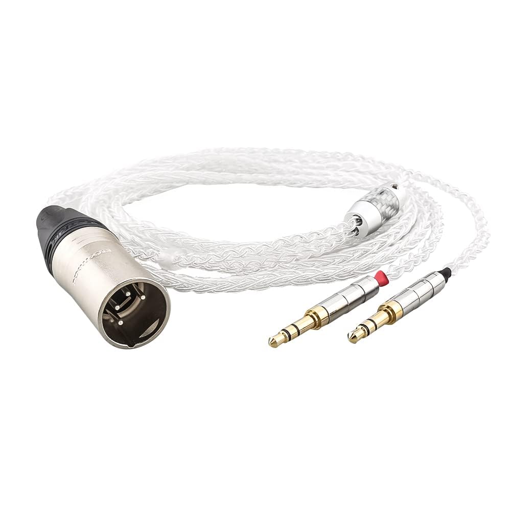 4-Pin XLR Balanced Male Cable 1.2m Pure Silver Headphone Cables for Hifiman Ananda, Denon AH-D600, AH-D7200, AH-D7100 and Other Audio Player (NEUTRIK 4 Pin XLR to Dual 3.5mm Male Version)