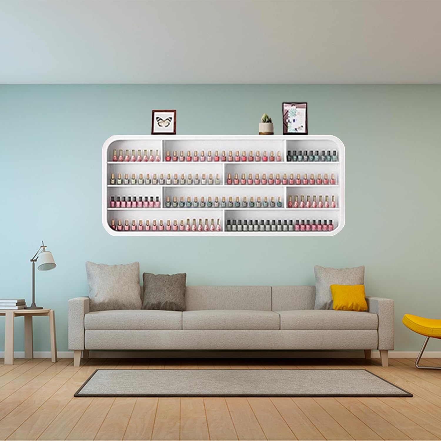 4-Tier Modern Nail Polish Display Rack, Wooden Wall Cosmetic Organizer Shelf, Minimalist Luxury Wall-Mounted Storage for Salon Home Vanity,1.2m/47.2in