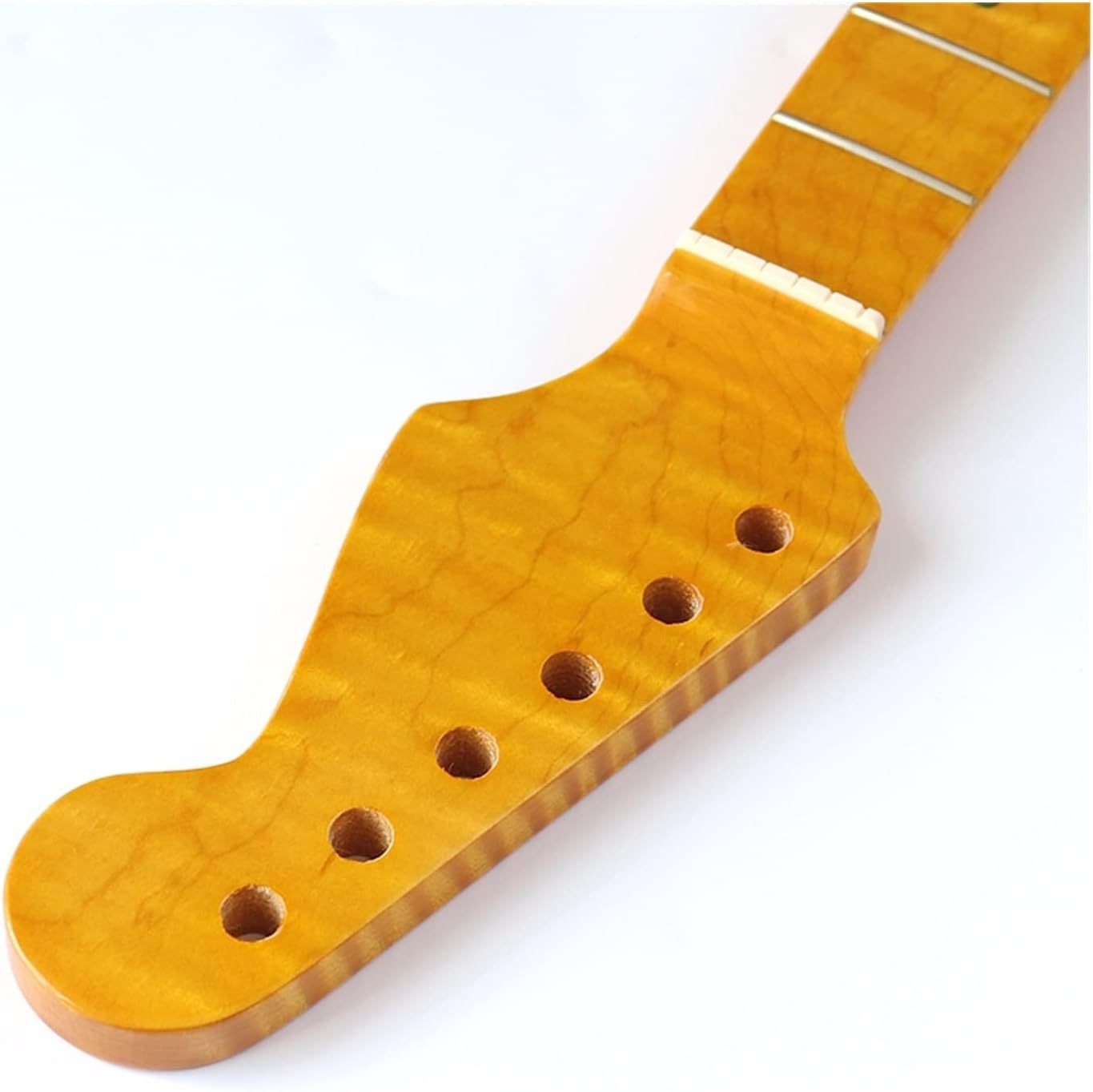 ZUZU Flame Maple Electric Guitar Neck ST Neck Canada Flame Maple Wood High Gloss Finish 21 Frets Yellow Color Unfinished Guitar Neck (Color : 1)