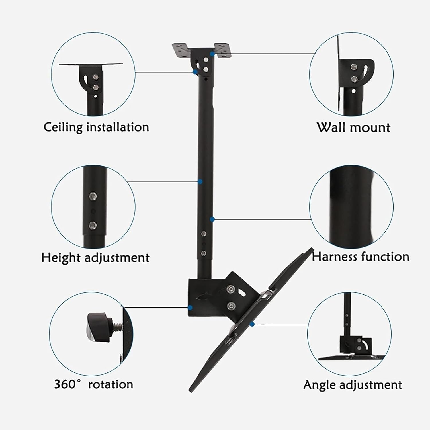 Tv Wall Mount - Adjustable Ceiling TV Mount Bracket,Full Motion 360 Deg Rotation Tilt Swivel TV Mount,Fits 40-80inch LED Sn Display,Can 90° Flip Down Ceiling TV Mount Stan,0.65,1.0