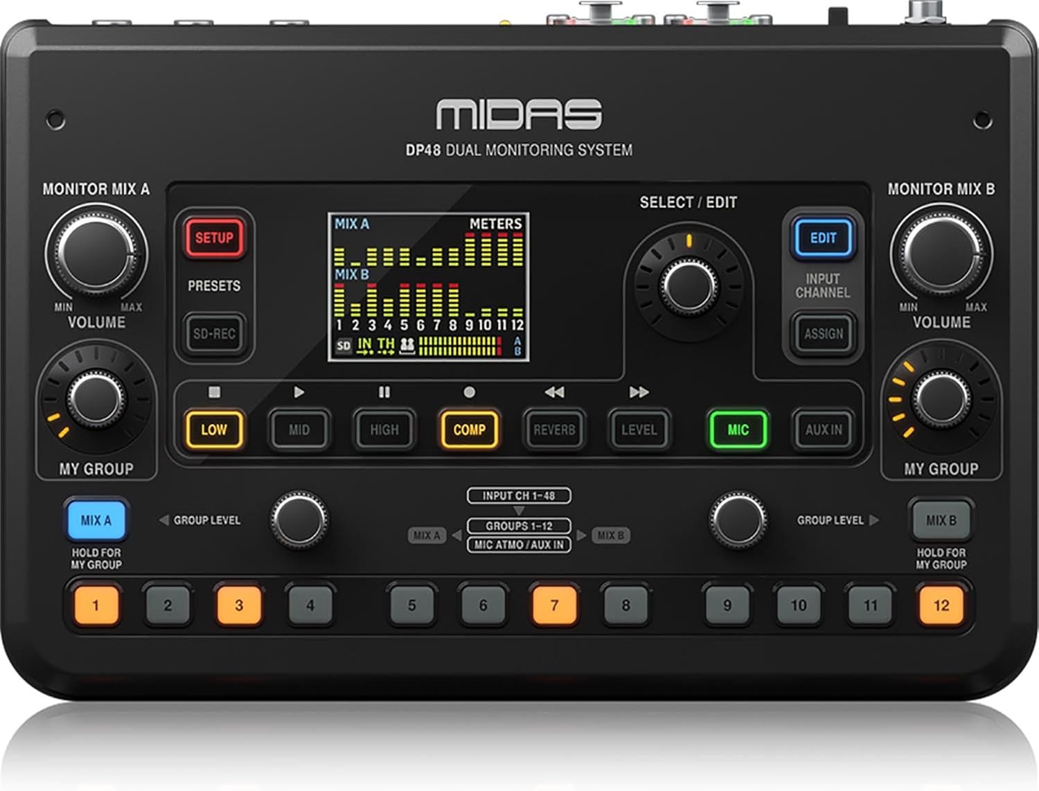 Midas DP48 Dual 48 Channel Personal Monitor Mixer with SD Card Recorder, Stereo Ambience Microphone and Remote Powering