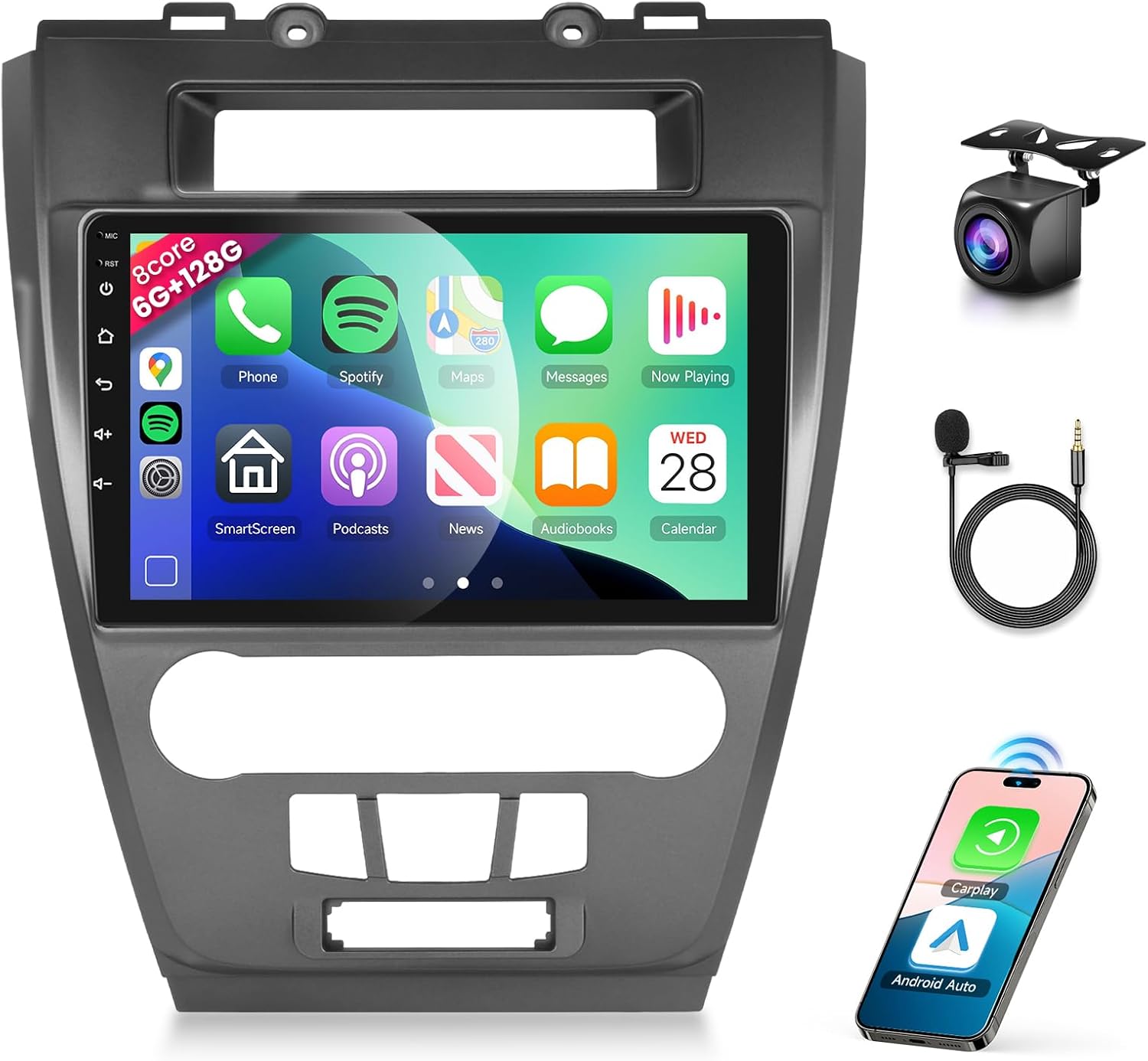 8 CORE 6G+128G Car Radio for Ford Fusion Mondeo Mustang 2009-2012 with Wireless CarPlay Android Auto, 10.1