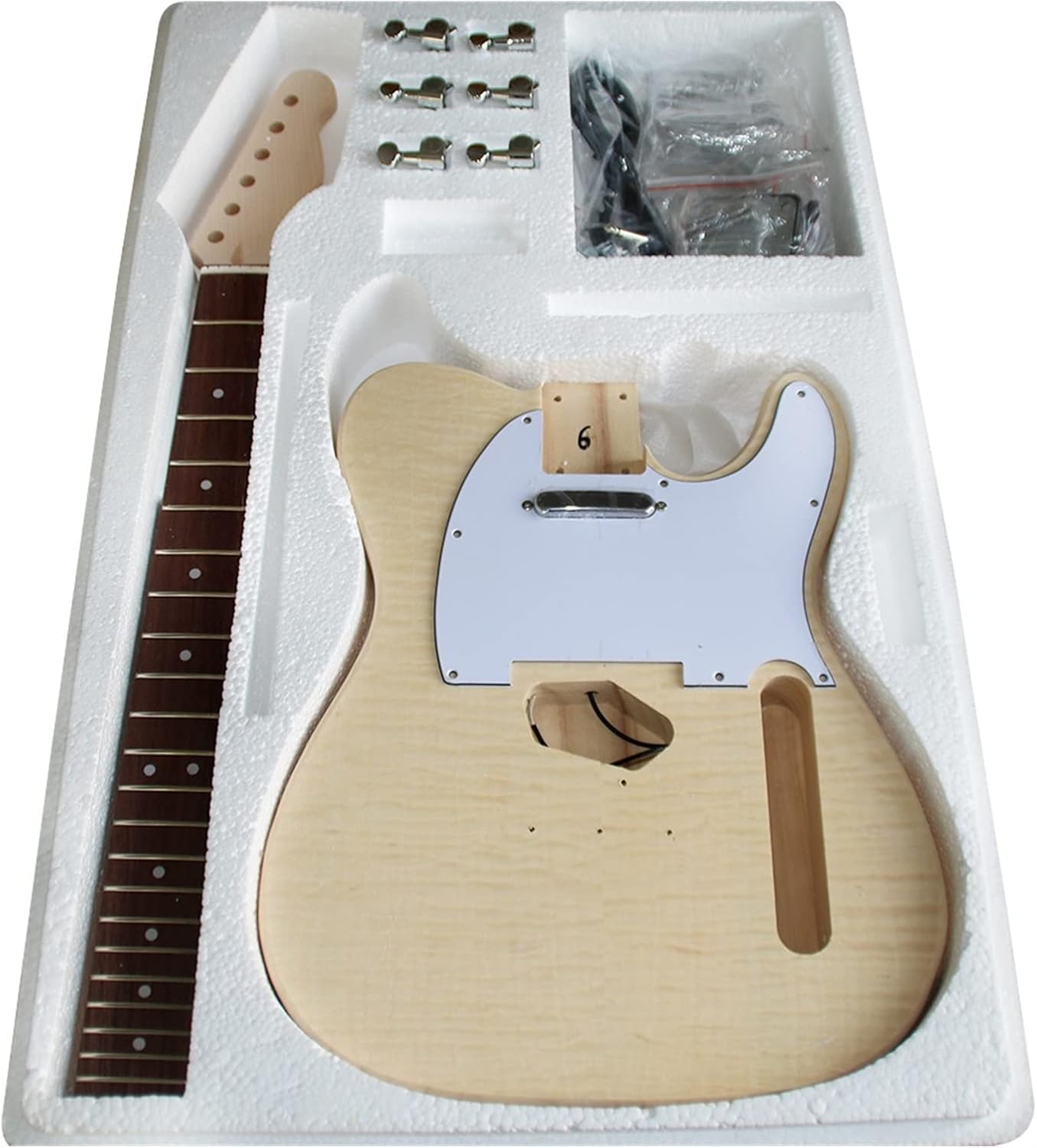 Unfinished Guitar Kit Maple Tiger Grain Maple Electric Guitar Basswood Body and Rosewood Fingerboard DIY Combination Handmade ​Guitar Body
