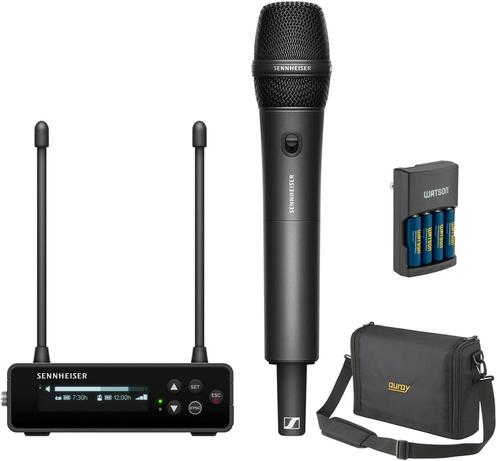 Sennheiser EW-DP 835 Set Camera-Mount Digital Wireless Handheld Microphone System (R4-9: 552 to 607 MHz) Bundle with Watson Rapid Charger with 4 AA Batteries and Auray WSB-1S Carrying Bag