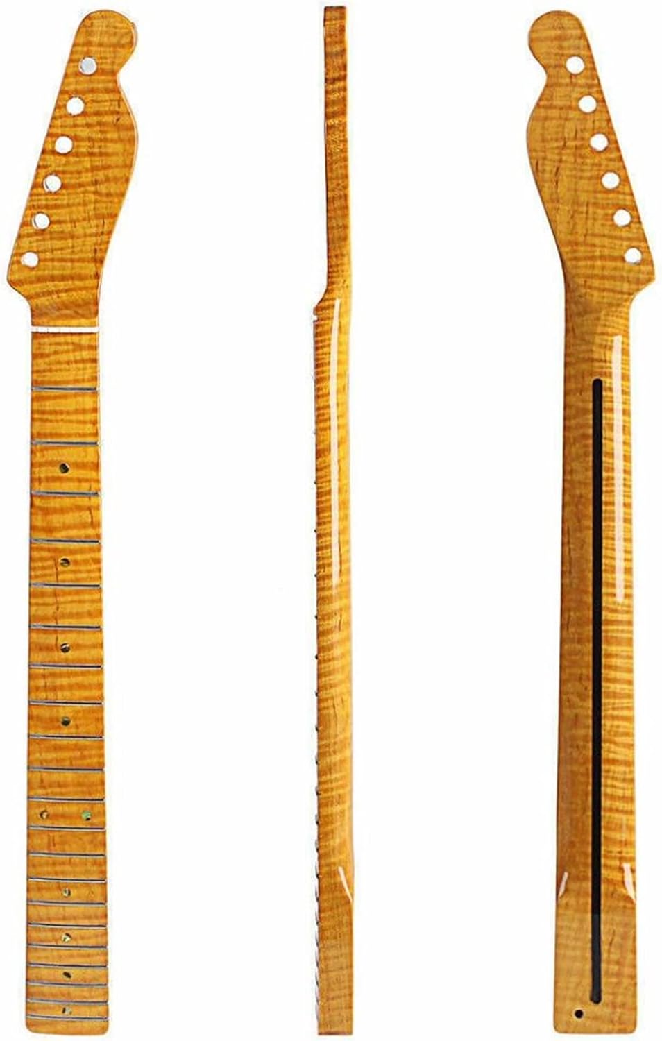 21 Fret Tiger Flame Maple Guitar Neck for TL Tele Electric Guitar Yellow Glossy Guitar ​Neck Replacement