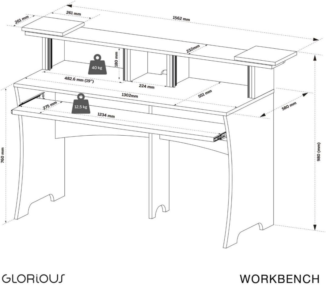 Glorious Workbench Working Console with Pull-Out Drawer and Revolvable Trays, Robust Design and Easy to Assemble (Black)