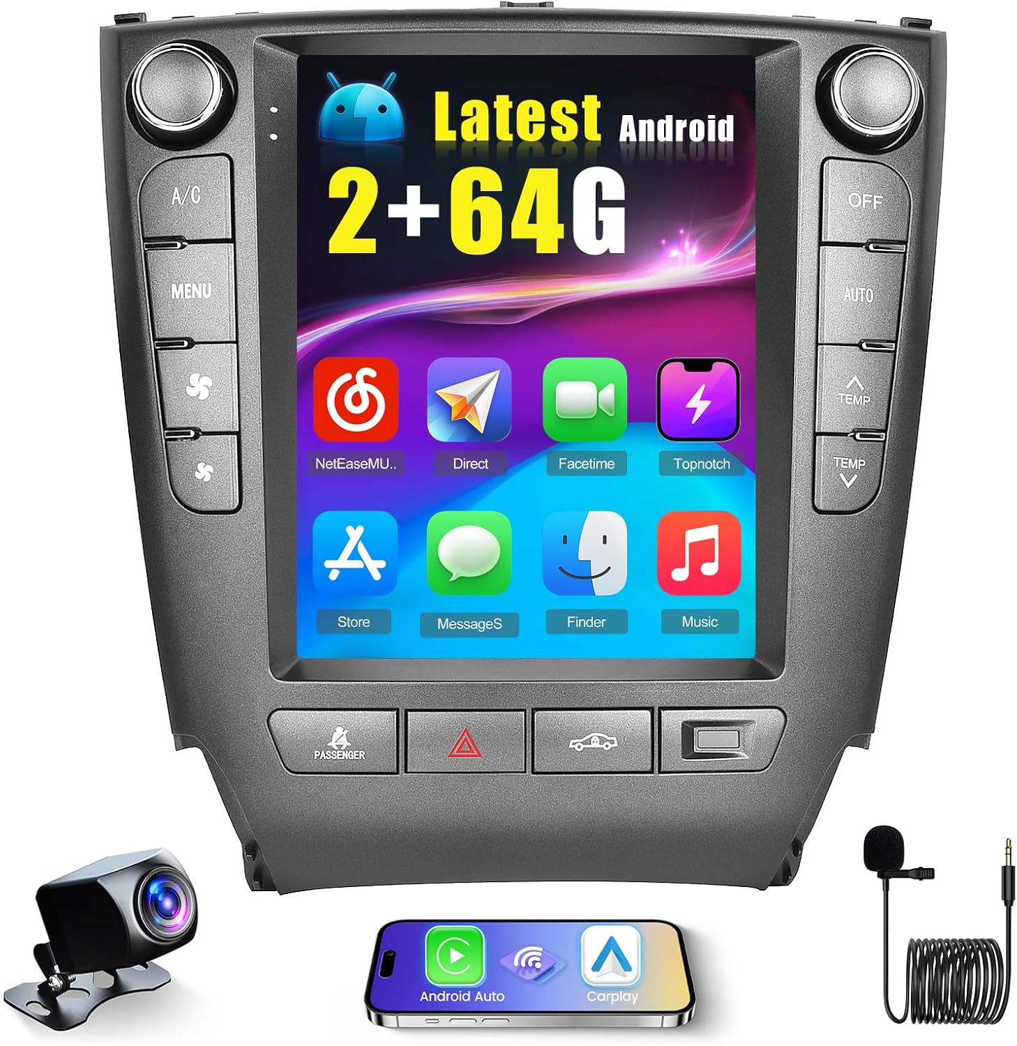 2+64G Radio for Lexus IS250 2006 2007 2008 2009 2010 2011 2012 Android 15 CarPlay Car Stereo 9.7'' Touch Screen Compatible with Android Auto AHD Backup Camera Bluetooth GPS WiFi Hi-Fi