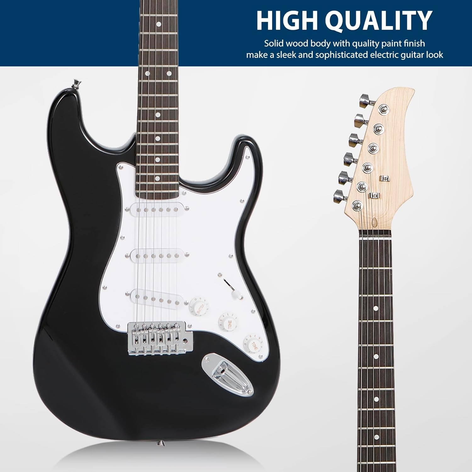 39 Inch Full Size Electric Guitar Beginner Starter Kit with 10W Amplifier, Bag, Strap, Strings, Tuner, Cable, Picks, Black