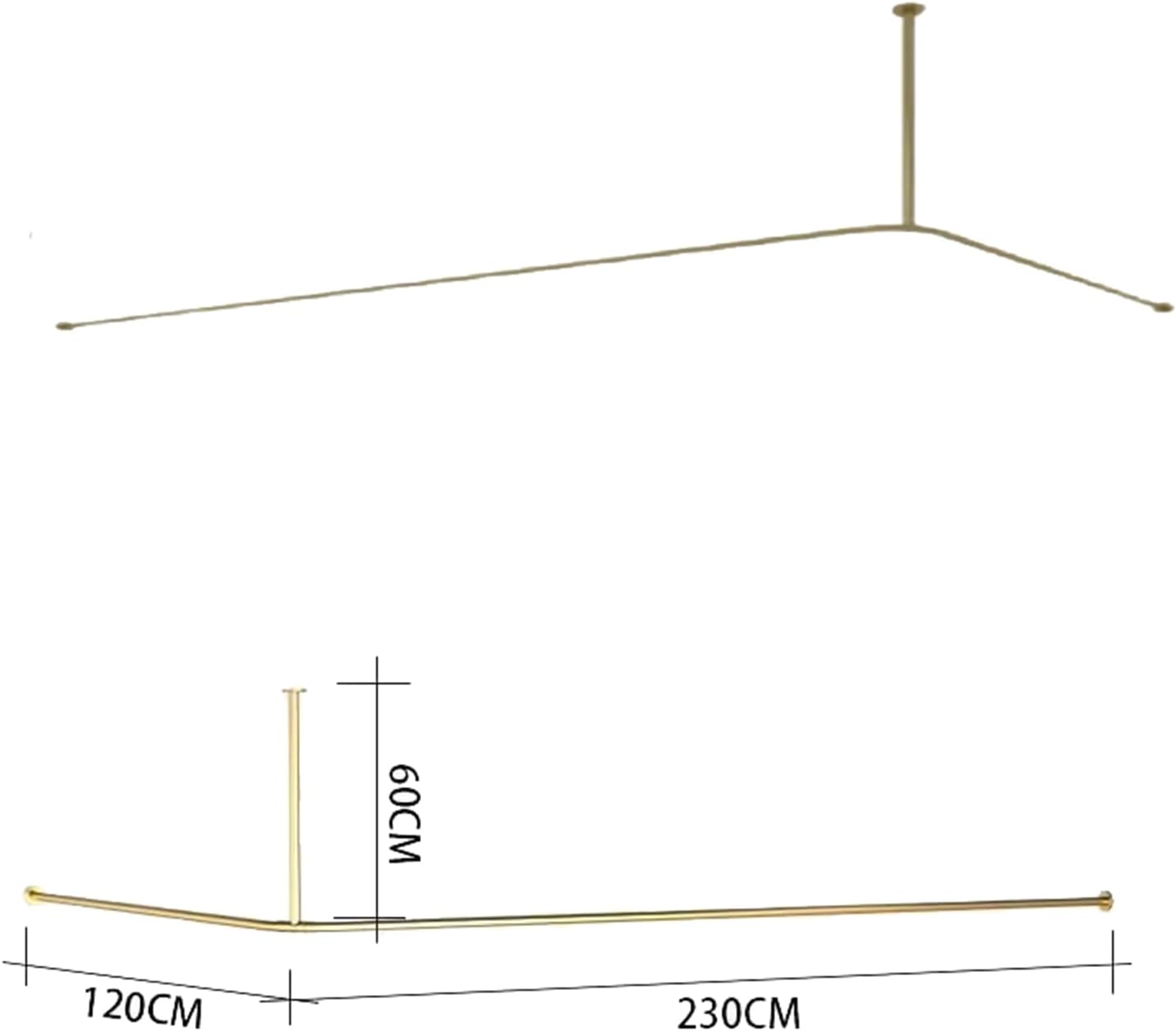 Beauty Salon Room Divider, Bathroom Shower Curtain Rod, Wall Mount Room Dividers, Ceiling Mounted Curtain Rail for Curtains, Drapes, and Room Dividers,Gold,Without Curtain