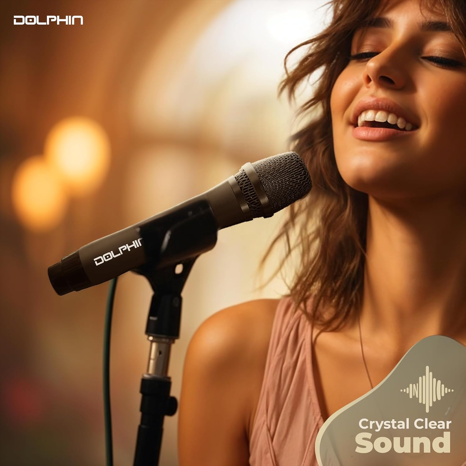 Dolphin MCX21 Wireless Microphone System with 2X Mics, UHF, USB-C Rechargeable, Noise Cancellation, DSP, Long Range, Anti-Interference for Karaoke, Weddings, Parties, and Events