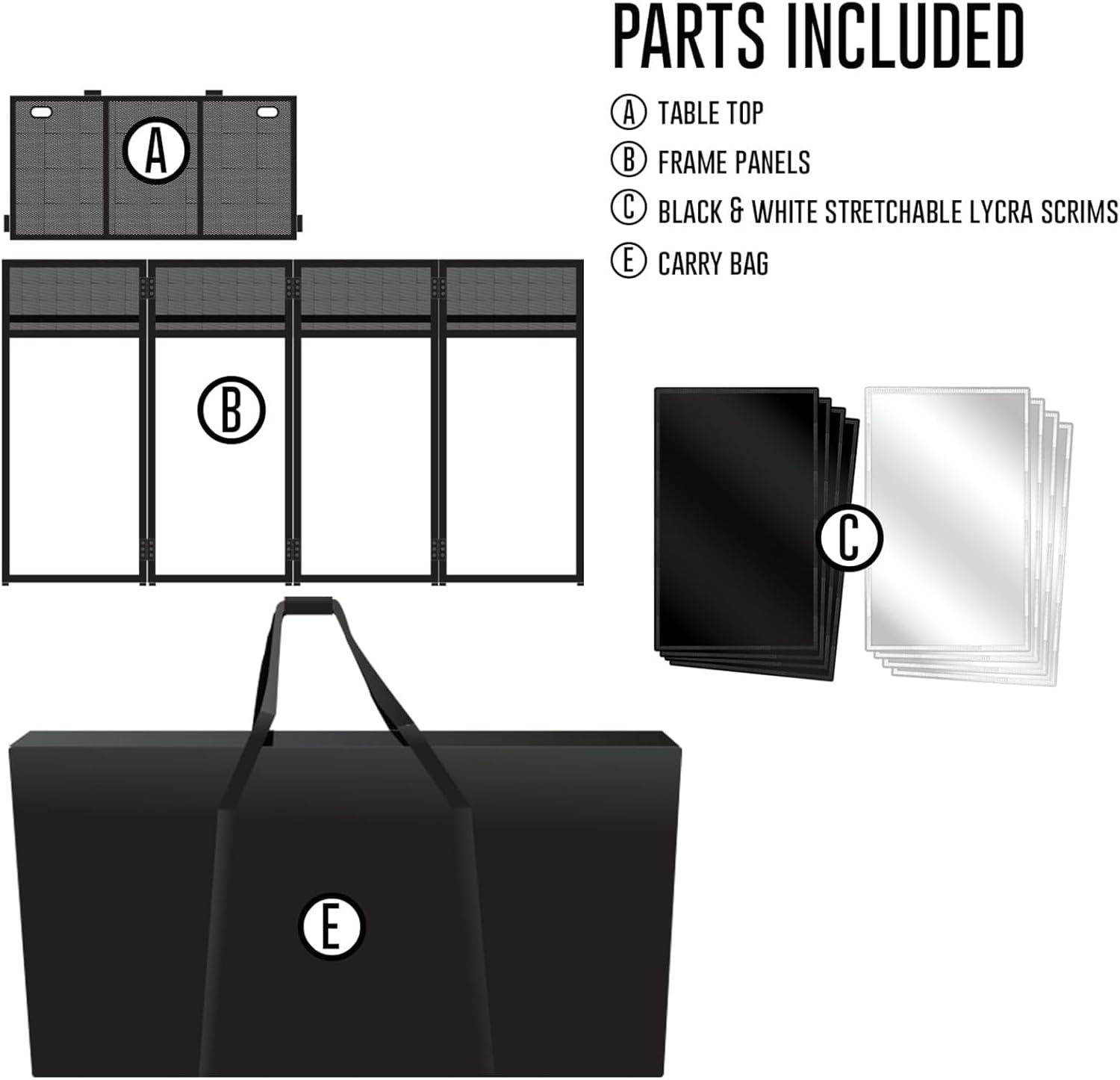 DJ Event Booth Facade DJ Facade Table Station,51x101.5x115 cm Foldable DJ Booth Flat Table Top w/White & Black Scrim,Padded Carrying Bag
