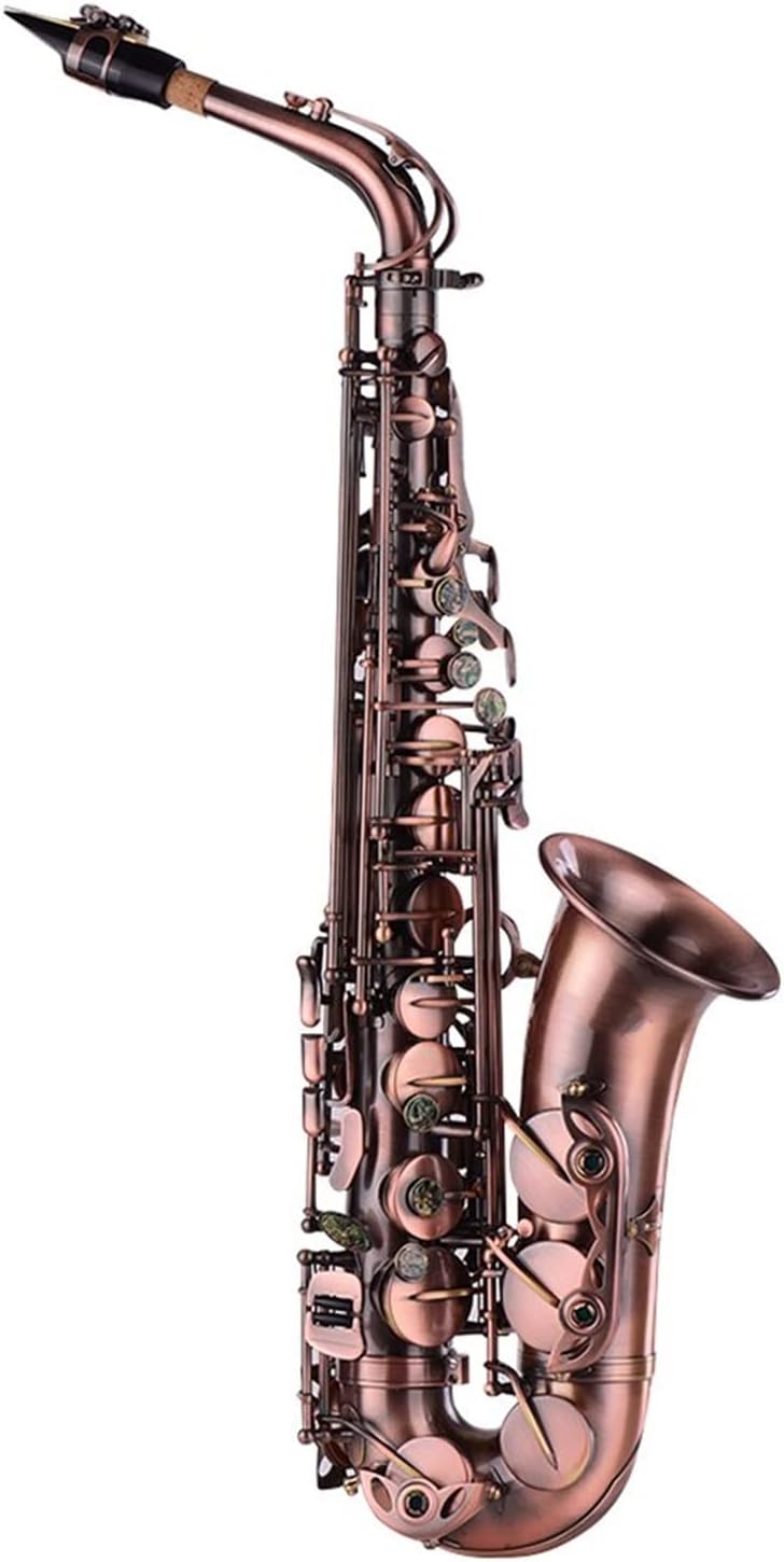 KESHUO High Grade Bronze Bent EB Alto Saxophone E- Flat Sax Carved Pattern Woodwind Instrument with Carry Case Gloves Brass Sax Beginners Kit