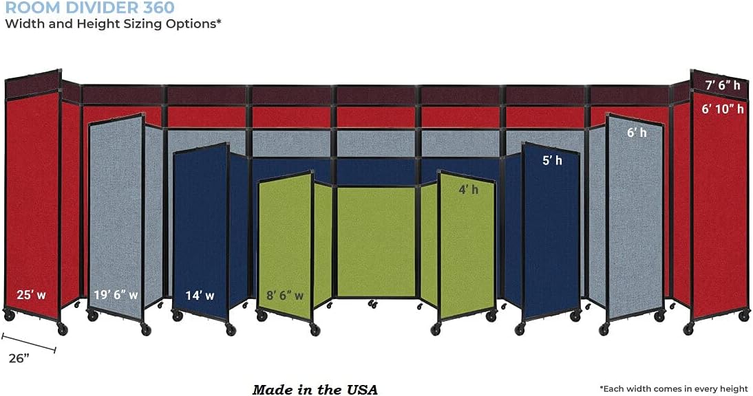 Versare Polycarbonate Room Divider 360 Portable Wall Partition | Freestanding Office Dividers | Locking Wheels | Privacy Screen Panels - 8'6