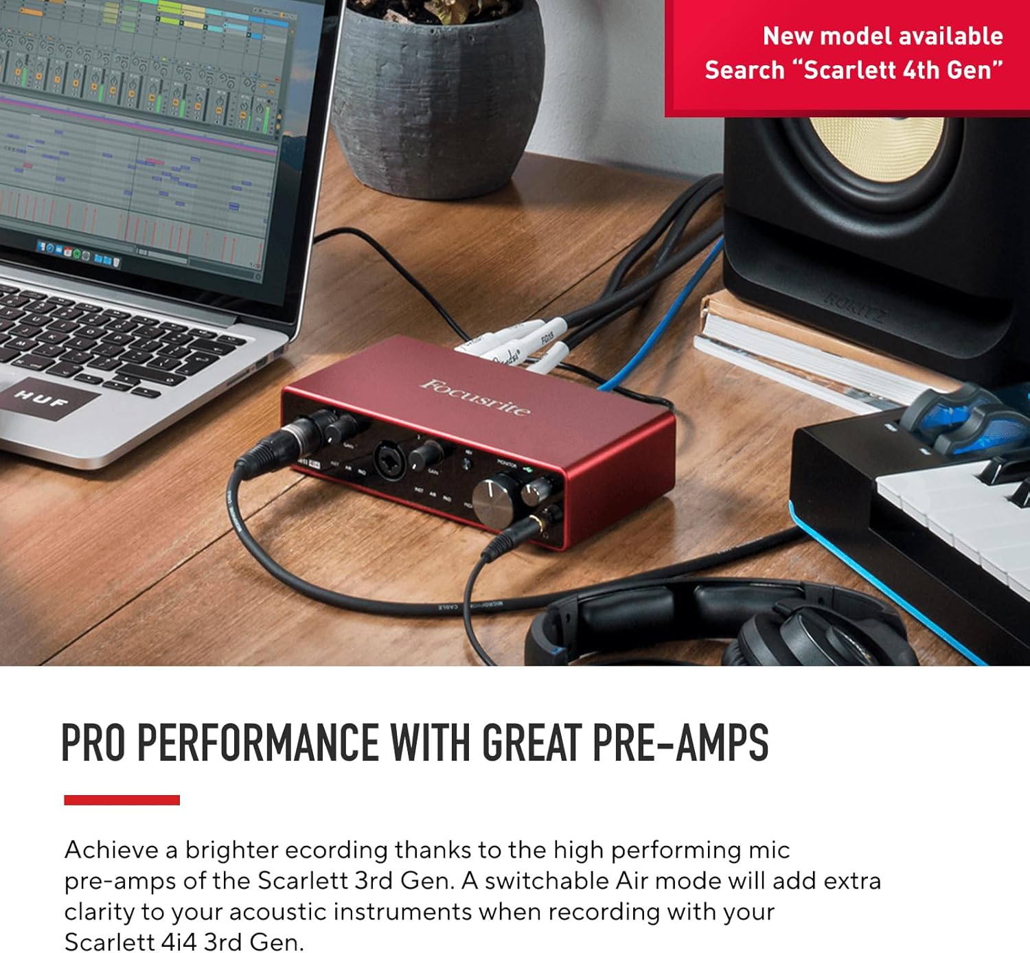 Focusrite Scarlett 4i4 3rd Gen USB Audio Interface for Recording, Songwriting, & Streaming — High-Fidelity, Studio Quality Recording, with Transparent Playback