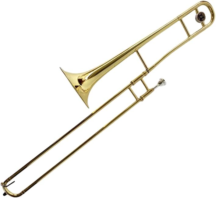 Bb Tenor Slide Trombone B Flat Gold Brass Plated Trombone for Beginners and Adults with Mouthpiece Carrying Case White Gloves Wipe Cloth