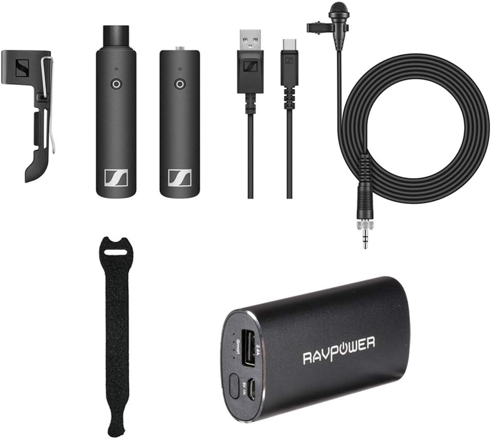 Sennheiser XSW-D LAVALIER SET Wireless Microphone with RAVPower Luster 6700mAh Charger & Fastener Straps 10-Pack Bundle