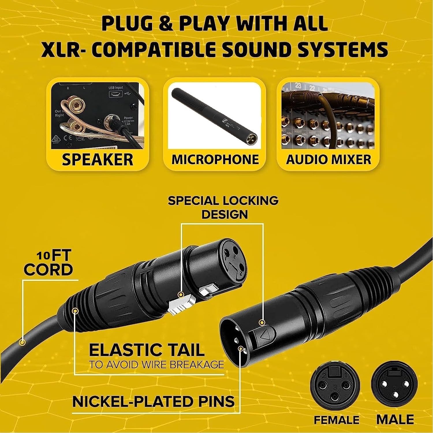 BRENDAZ XLR to XLR Microphone Cable, 50ft. -6 Pack- Shielded XLR Cable Male to Female (OFC) for Mic, Mixer, Recording, Podcast, Speaker (6-Pack, 50-Feet)