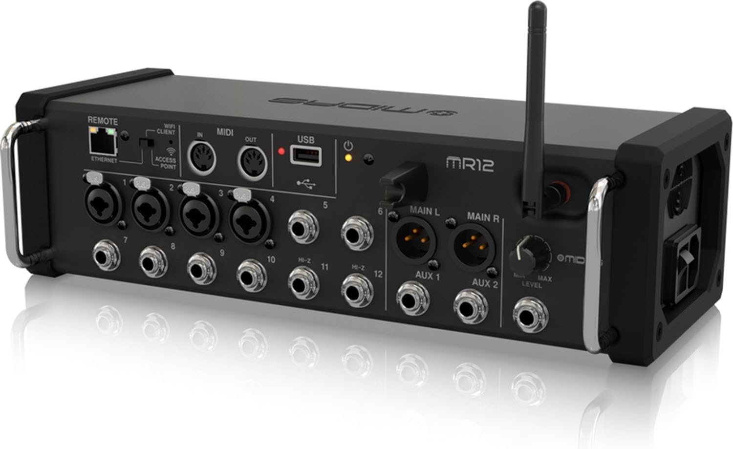Midas MR12 12-Input Digital Mixer for iPad/Android Tablets with 4 Midas PRO Preamps, 8 Line Inputs, Integrated Wifi Module and USB Stereo Recorder