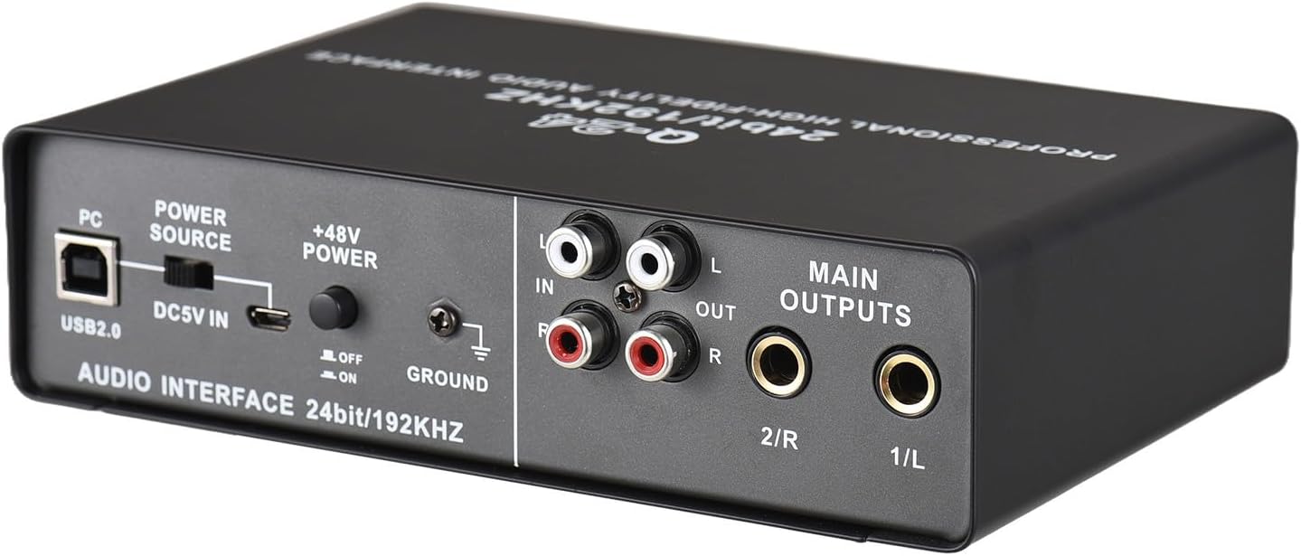 USB Audio Interface with 48V Power, Loop Back Function, and 0-Latency Monitoring for Recording, Music Production, Studio