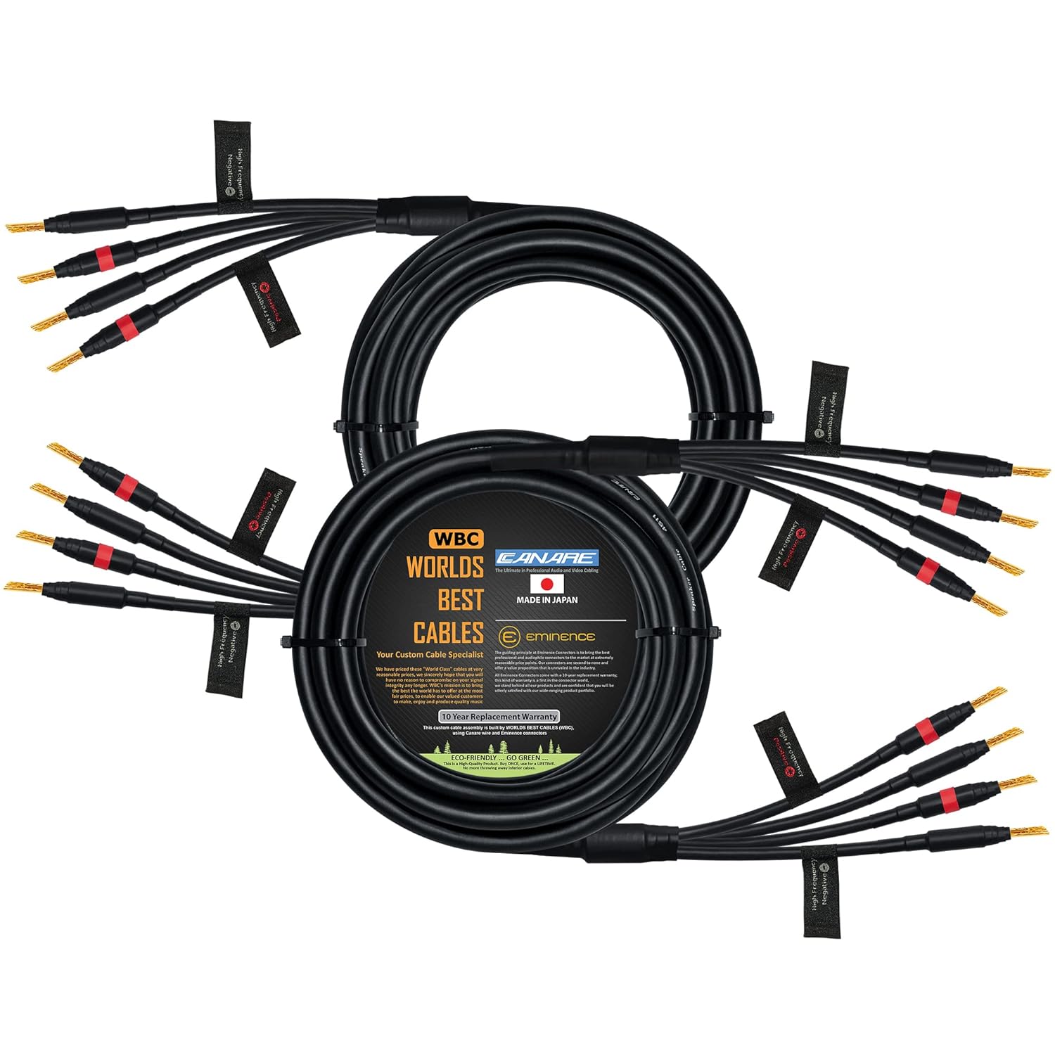 WORLDS BEST CABLES 25 Foot - Canare 4S11 – Audiophile Grade - HiFi Star-Quad Bi-Amp Speaker Cable Pair with Eminence Gold Banana Connectors