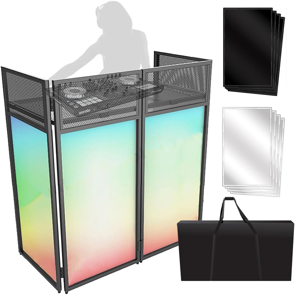 Portable DJ Facade Booth DJ Facade Table Station,40 * 40 * 20 Inches Foldable DJ Event Flat Table Top w/White & Black Scrim,Padded Carrying Bag