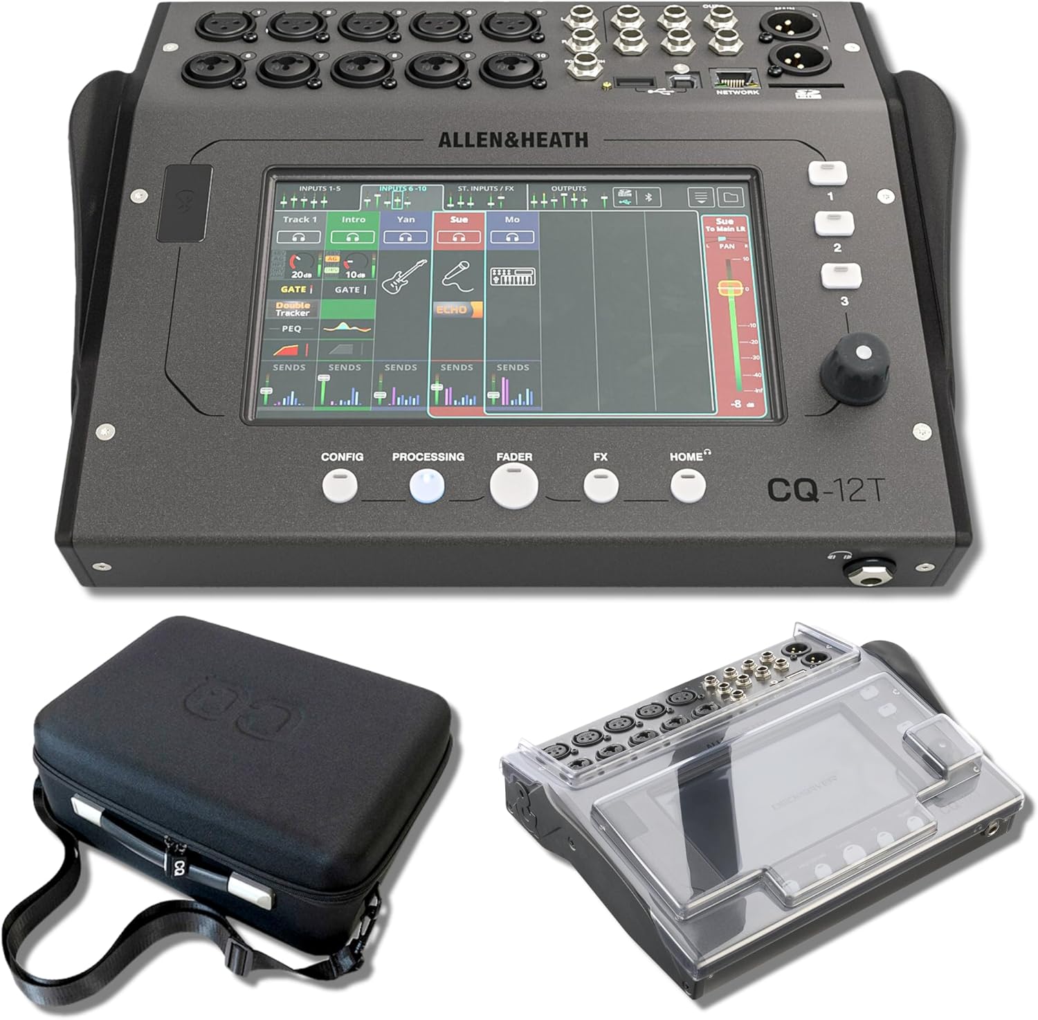 Allen & Heath CQ-12T 10-Channel Digital Mixer with Padded Carry Bag and Decksaver Polycarbonate Protective Cover