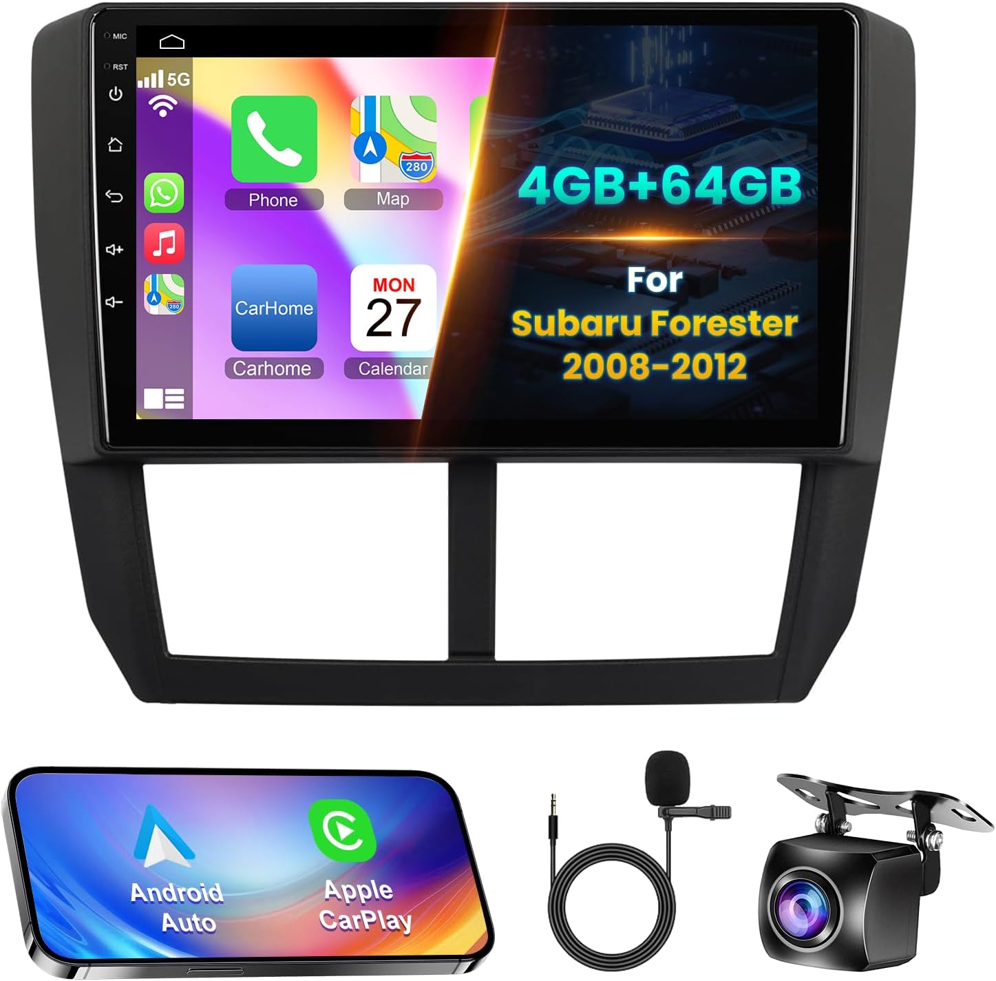 Android 13 Car Radio for Subaru Forester 2008-2012, Build in Wireless/Wire Carplay & Android Auto Support Bluetooth, Back-up Camera,FM Stereo,SWC,9 Inch IPS Touch Screen 4GB+64GB
