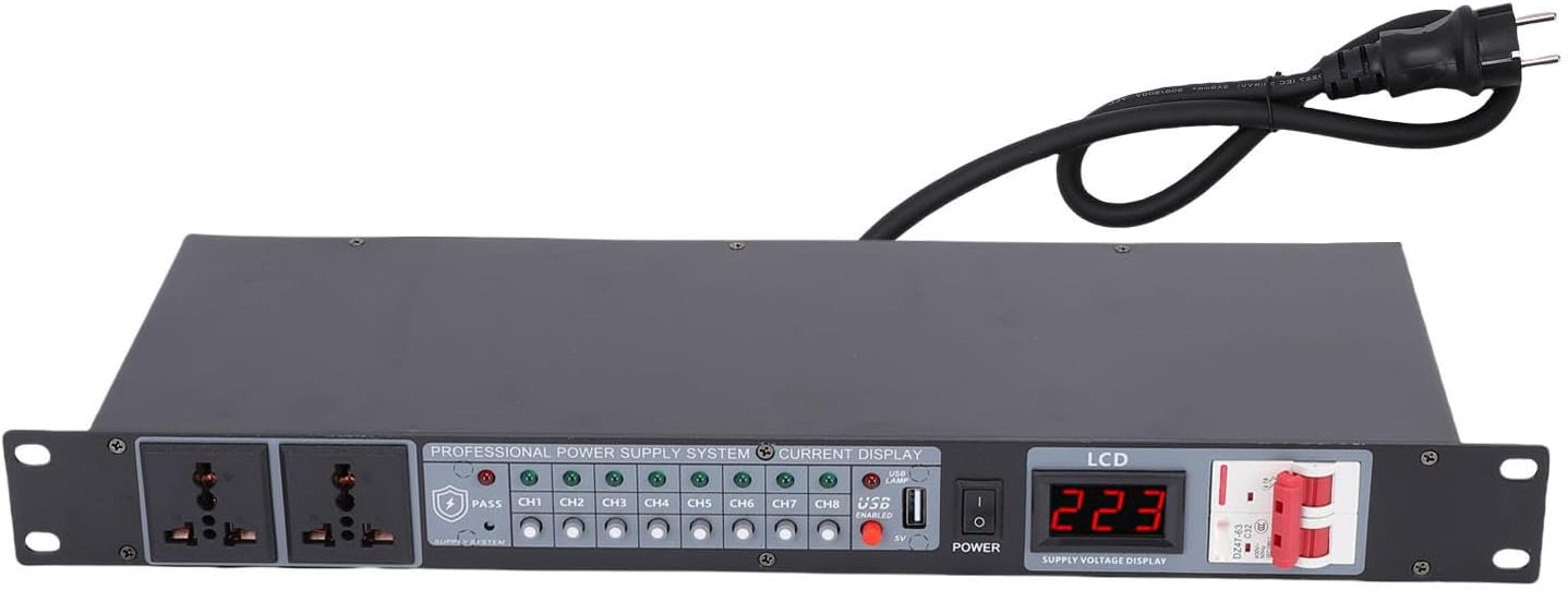 10 Channel Power Sequencer, Digital Voltage Display Rack Audio Controller Regulator for Stage Home Theater Use, Power Conditioner and Sequencer Surge Protector (US Plug)
