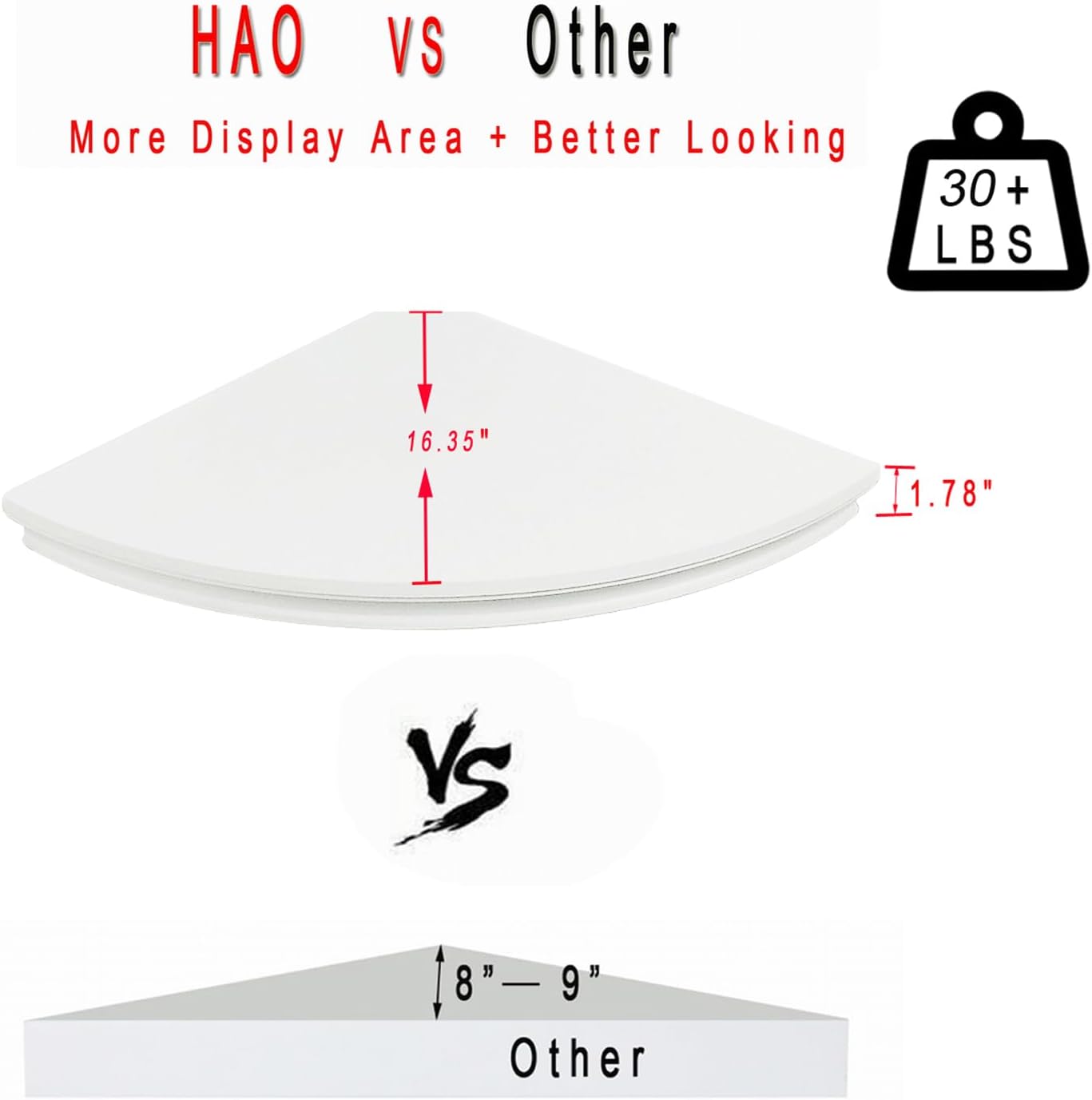 HAO Floating Corner Shelf Invisible Wall Mounted Shelves Radial Shape Cable Wire Hole Pattern Perfect for Bedroom Bathroom Living Room Kitchen 17 Inch Set of 2 White