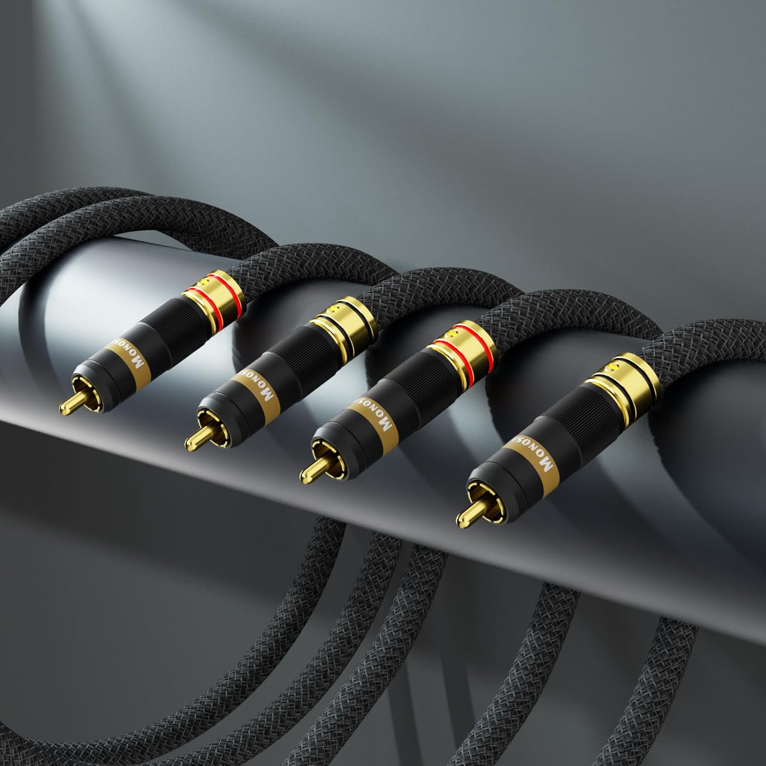 Monosaudio 17AWG Audiophile RCA Cable RCA Balanced Audio Cable OFC Copper Gold Plated Interconnect 2RCA Male Signal Cord for Home Theater, HDTV, Amplifiers, Speakers(1.5M/4.9Ft)