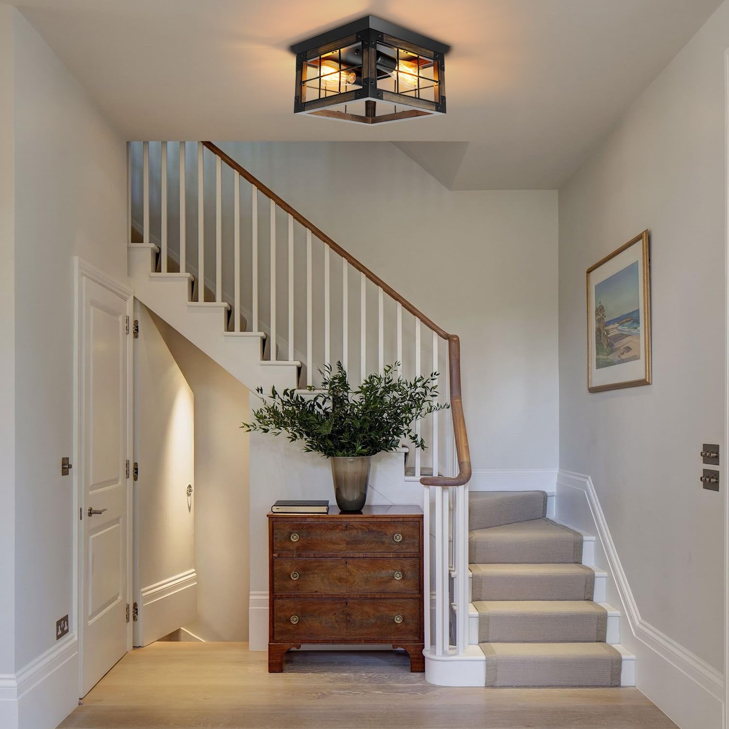 Farmhouse Flush Mount Ceiling Light, 2-Lights Farmhouse Ceiling Light Fixture, Corner Farmhouse Kitchen Light Fixtures with E26 Socket, Rustic Light Fixtures for Dining Room Kitchen Entryway