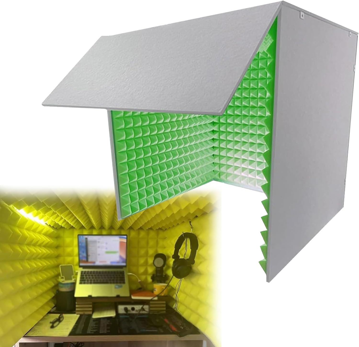 Recording Microphone Isolation Cover, Top Closed Foldable Soundproof Cover, Portable Recording Studio (Green)