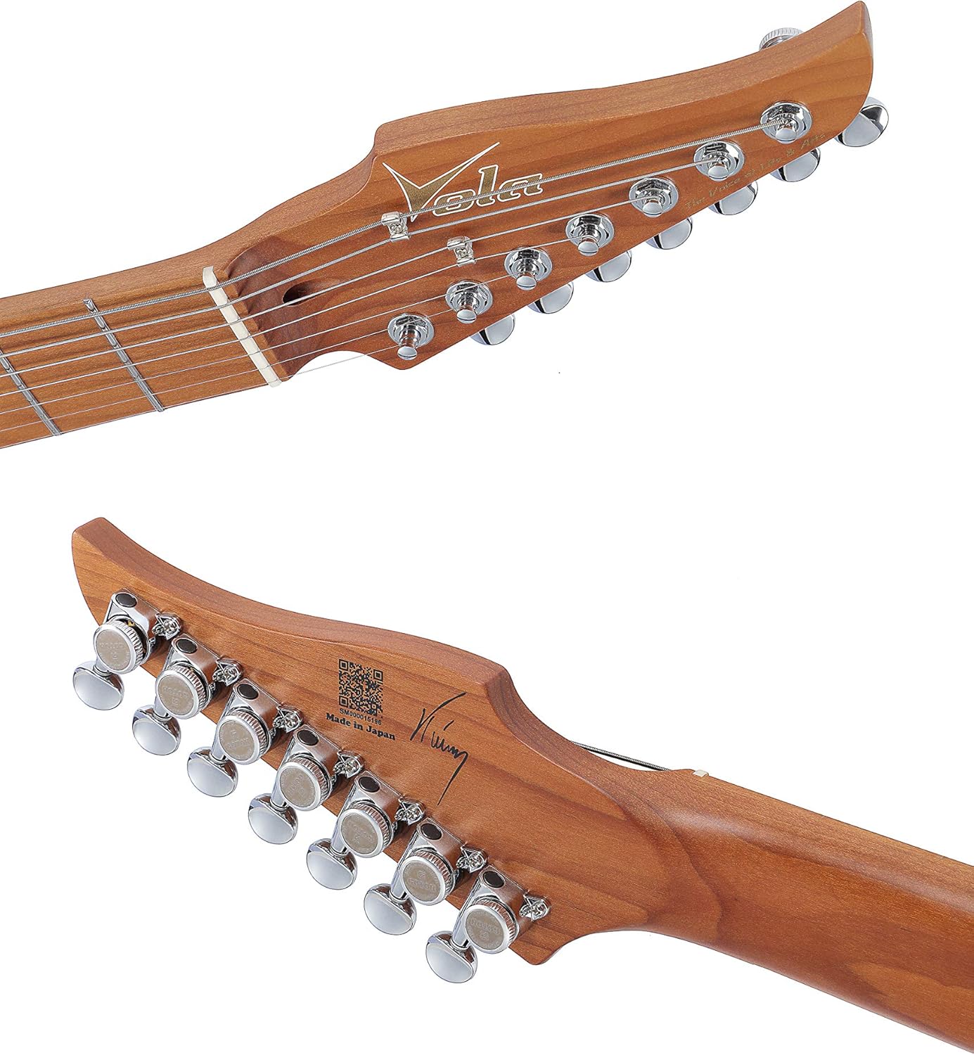 Vola Electric Guitar OZ 7 QGM J1 Black Gloss Handmade in Japan MIJ Roasted Maple Neck Stainless Steel Frets Gotoh Bridge Gotoh Locking Tuner Signature model 7 Strings Modern C Neck For All Levels