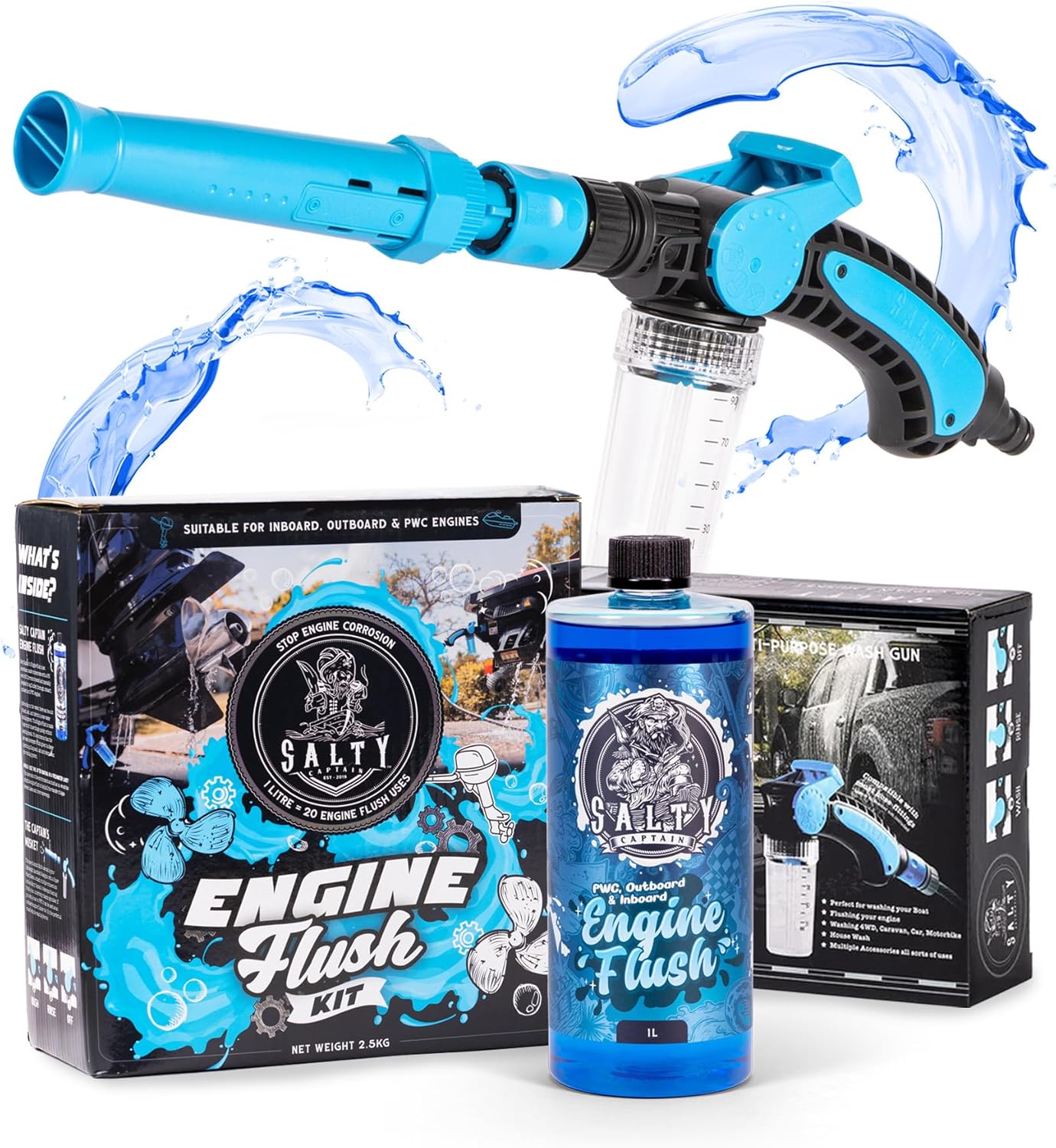 Salty Captain Marine Engine Flush Kit - Clean, Optimize & Protect Jet Ski Engine Cooling System & Exhausts, Universal Motor Flush Adapter & Outboard Boat Performance Maintenance Solution
