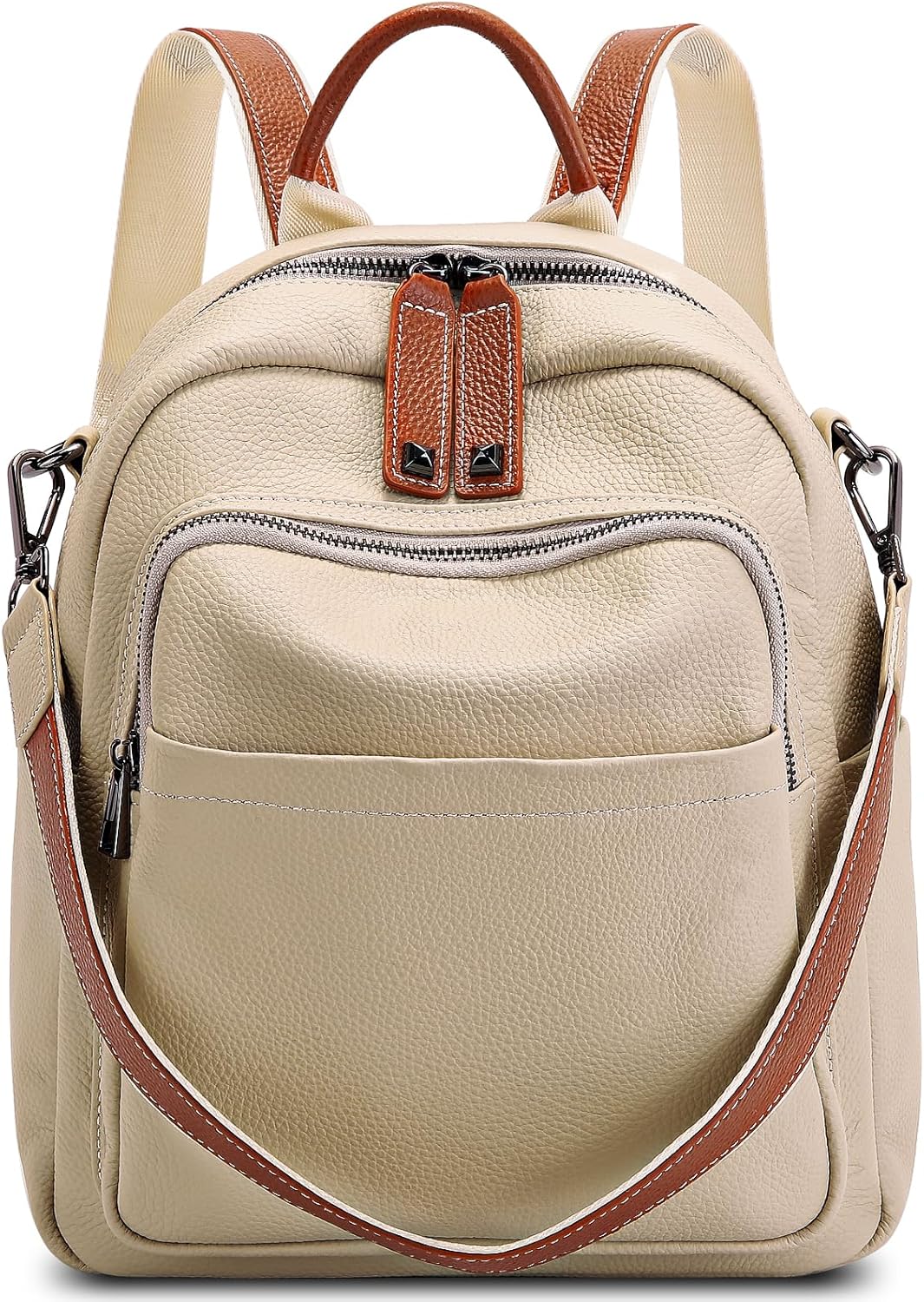 BOYATU Genuine Leather Backpack Purse for Women: Anti Theft Convertible Soft Backpacks - Elegant Womens Travel Backpack (07 Medium -Off-White)
